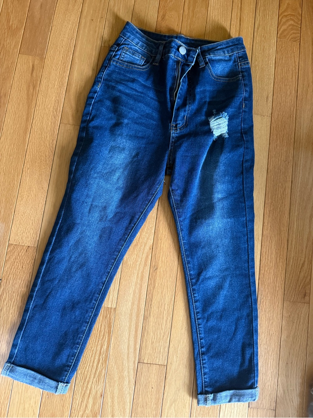 SHEIN Girls Dark Blue Distressed Jeans